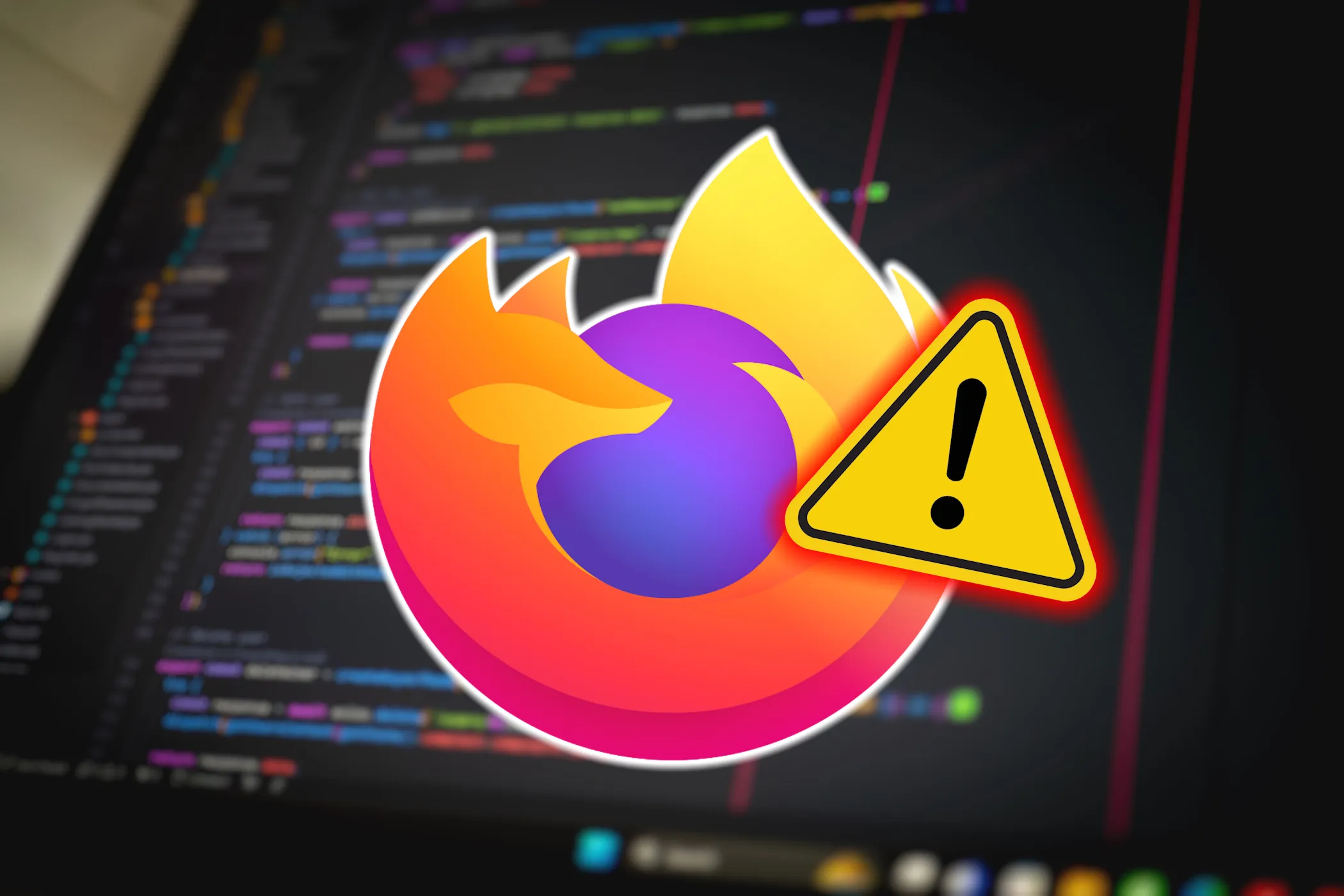 firefox logo with yellow warning symbol